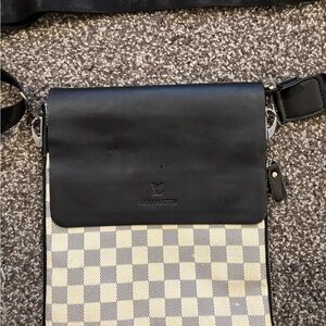LV Black and Cream Checkered Messenger Bag